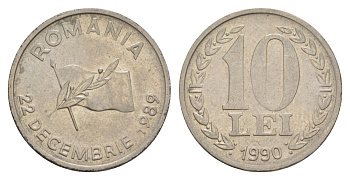 Румыния 10 леев 1990 годовщина революции KM 108 сталь плакированная никелем UNC 4635-217