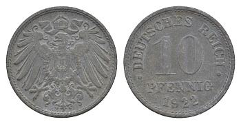 Германия 10 пфеннигов 1922 KM 26, J. 299 цинк 4640-345