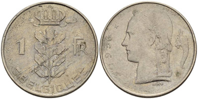 БЕЛЬГИЯ 1 ФРАНК 1956 BELGIQUE KM 142.1 медно-никель 4546-442