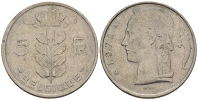 Бельгия 5 франков 1972 Belgique, Бодуэн I (1951-1993) KM 134.1 медно-никель 60-1211