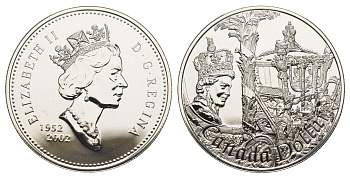 Канада 1 доллар 2002 50 лет правлению Королевы Елизаветы II, герб KM 443 серебро BU 11-086-22