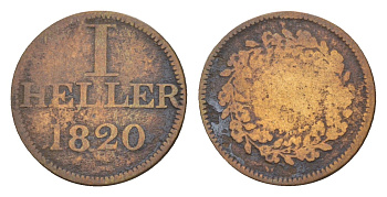 Франкфурт 1 геллер 1820 Юденпфенниг KM Tn11 медь 4651-1061