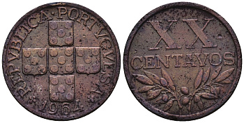 Португалия 20 сентаво 1964 KM 584 бронза 4147-565