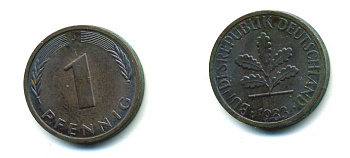 ФРГ 1 ПФЕННИГ 1983 J KM 105, J.380 сталь плакированная медью 46-1733