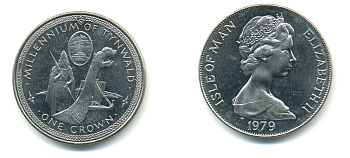 Остров Мэн 1 крона 1979 1000 летие Тинвальду (парламенту), корабль викингов КМ 46 медно-никель UNC 58-734