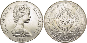 Остров Мэн 1 крона 1981 приз герцога Эдинбургского, вензель KM 74 медно-никель UNC 107-622