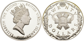 Британские Виргинские острова 20 долларов 1985 золотое кольцо с изумрудом KM 51 серебро  PROOF  1095-2-31