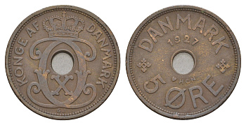 Дания 5 эре 1927 HCN, Кристиан X (1912-1947) KM 828 бронза 4657-226