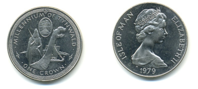 Остров Мэн 1 крона 1979 1000 летие Тинвальду (парламенту), корабль викингов КМ 46 медно-никель UNC 00-00