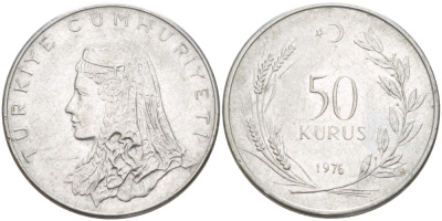 Турция 50 курушей 1976 Анатолийская невеста KM 899 нержавеющая сталь 217-552