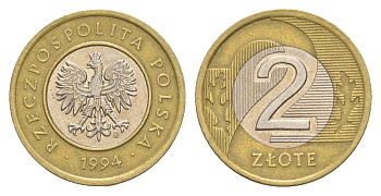 Польша 2 злотых 1994 Y 283 биметалл 4633-111