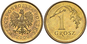 Польша 1 грош 2000 MW KM 276, Parchimowicz 701i латунь 4580-449