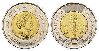 Канада 2 доллара 2020 75 лет победе во Второй Мировой войне KM 2924 биметалл UNC 4678-1255
