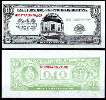 Доминиканская Республика (Доминиканы) 10 сентаво 1961 образец, specimen Pick 86 s бумага UNC (пресс) 8615-70-3-2