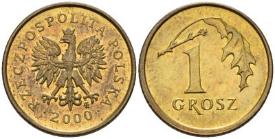 Польша 1 грош 2000 MW KM 276, Parchimowicz 701i латунь 4580-449