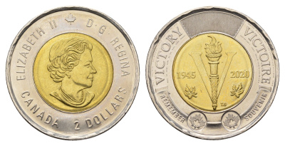 Канада 2 доллара 2020 75 лет победе во Второй Мировой войне KM 2924 биметалл UNC 4678-1255