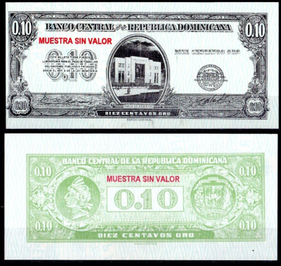 Доминиканская Республика (Доминиканы) 10 сентаво 1961 образец, specimen Pick 86 s бумага UNC (пресс) 8615-70-3-2