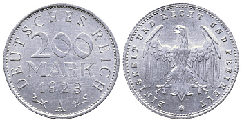 ГЕРМАНИЯ 200 МАРОК 1923 A KM 35, J. 304 алюминий 4380-511