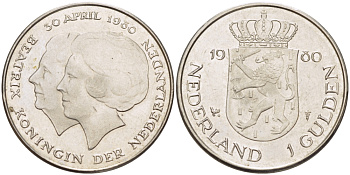 Нидерланды 1 гульден 1980 на коронацию Беатрикс, 30 апреля 1980 KM 200 никель 31-823