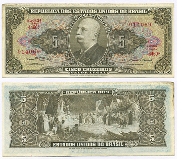 БРАЗИЛИЯ 5 КРУЗЕЙРО 1964 ESTAMPA 2A, БАРАО ДО РИО БРАНКО, СЕРИЯ 4460 Pick 176d бумага 6294-36-2