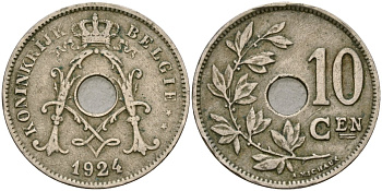 Бельгия 10 сантимов 1924 Belgie KM 86 медно-никель 4135-1017