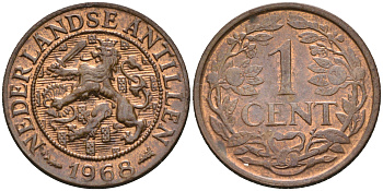 Нидерландские Антилы 1 цент 1968 Юлиана (1948-1980) KM 1 бронза 4169-258