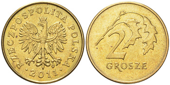 Польша 2 гроша 2011 Y 277 марганец латунь UNC 4614-264