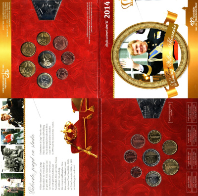 Нидерланды набор из 8 монет (1, 2, 5, 10, 20 и 50 евроцентов; 1 и 2 евро) и жетона монетного двора (половина жетона, вторая половина в жетоне набора 2013 года) 2014 официальный набор, в оригинальной упаковке KM 344, 345, 346, 347, 348, 349, 350 и 351 BU 8