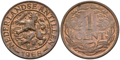 Нидерландские Антилы 1 цент 1968 Юлиана (1948-1980) KM 1 бронза 4169-258