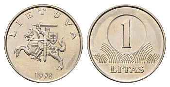 Литва 1 лит 1998 KM 111 медно-никель UNC 4686-1244