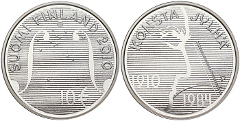 Финляндия 10 евро 2010 100 лет со дня рождения Константа Юлха, фолк-виртуоз KM 157 серебро  PROOF  1095-4-14