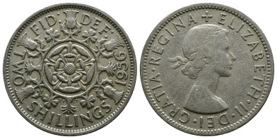 Великобритания 2 шиллинга (флорин) 1956 Елизавета II (1952-2022) KM 906, Spink 4146 медно-никель 4607-943