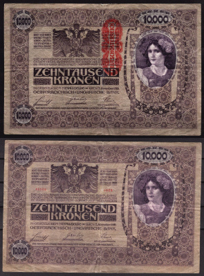 Австрия 10000 крон 1918 (1919) Женщина, австрийское знаме, с печатью Pick 64 бумага 2689-53-1-2