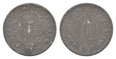 Кальв 10 пфеннигов 1918 Funck 73.3, Men05 4153.4, Men18 5297.4 железо 4636-853