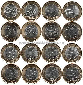 Бразилия набор из 8 монет по 1 реалу 2015 XXXI Олимпийские игры 2016 года в Рио-де-Жанейро биметалл UNC M43-15