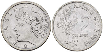 БРАЗИЛИЯ 2 СЕНТАВО 1975 FAO, ГОЛОВА СВОБОДЫ KM 586 нержавеющая сталь 105-816