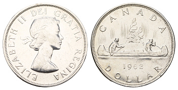 Канада 1 доллар 1962 Елизавета II (1952-2022), каноэ KM 54 серебро aUNC 603-1133