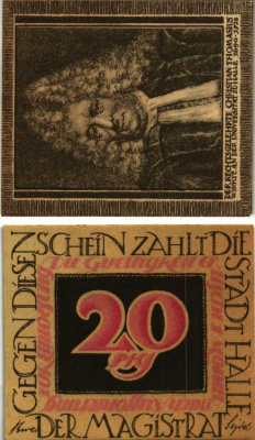 ГАЛЛЕ 20 ПФЕННИГОВ 1921 НОТГЕЛЬД, TOMASIUS, ЗЕМЛЯ САКСОНИЯ-АНХАЛЬТ Grabowski 509.1а бумага 7547-79-2-1