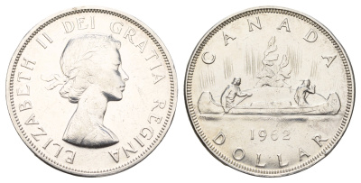 Канада 1 доллар 1962 Елизавета II (1952-2022), каноэ KM 54 серебро aUNC 603-1133