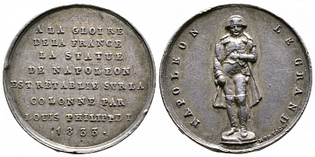 Франция медаль 1833 в честь славы Франции, статуя Наполеона Бонопарта, восстановлена Луи Филиппом I, 23,00 мм, 4,75 гр. Slg. Julius 3885 серебро 00-00