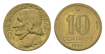 Бразилия 10 сентаво 1955 Жозе Бонифасиу де Андрада и Силва KM 561 алюминиевая бронза 4625-927