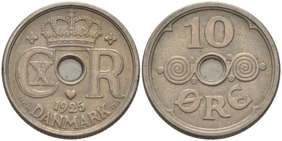 ДАНИЯ 10 ЭРЕ 1925 HCN; GJ, КРИСТИАН X (1912-1947) KM 822.1 медно-никель 100-257