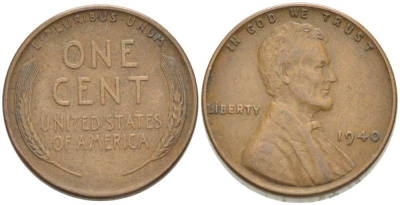 США 1 ЦЕНТ 1940 ЛИНКОЛЬН KM 132 бронза 218-364