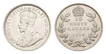 Канада 10 центов 1918 Георг V (1910-1936) KM 23 серебро 1527-723