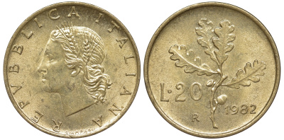 Италия 20 лир 1982 R KM 4561-1134