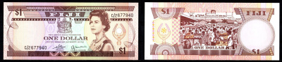 Фиджи 1 доллар ND (1980) Pick 76 бумага UNC (пресс) 8608-11-3-1