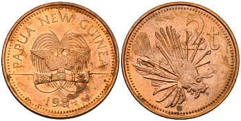 Папуа-Новая Гвинея 2 тойя 1984 Елизавета II (1953-) KM 2 бронза 4563-937