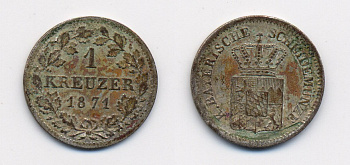 Бавария 1 крейцер 1871 Людвиг II (1864-1886) KM 487 серебро 71-1544