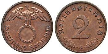 Германия 2 рейхспфеннига 1938 A KM 38, J. 362 алюминиевая бронза 4121-625