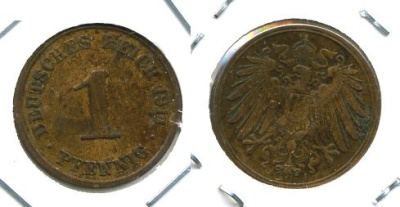 ГЕРМАНИЯ 1 ПФЕННИГ 1911 J KM 10, J. 10 медь 701-342